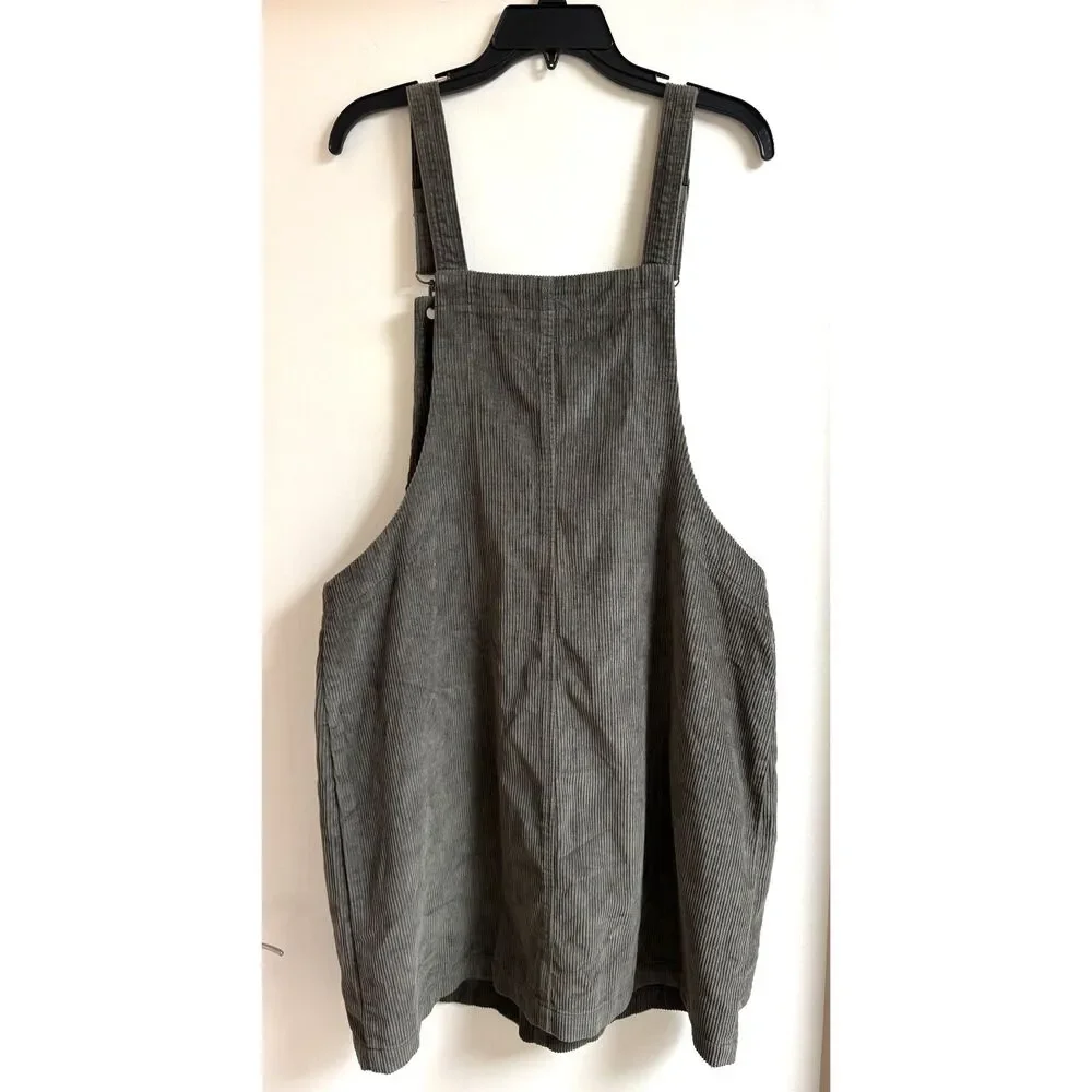Corduroy Overall Green Dress XL Cotton Pinafore Jumper Olive Skirt Pockets Jolt